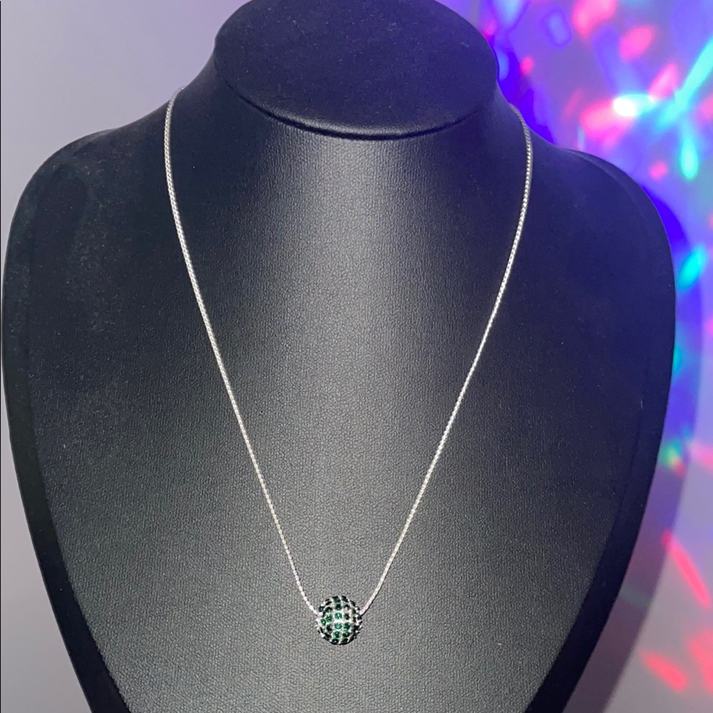 Elegant Stainless Silver Necklace with Green Pendant